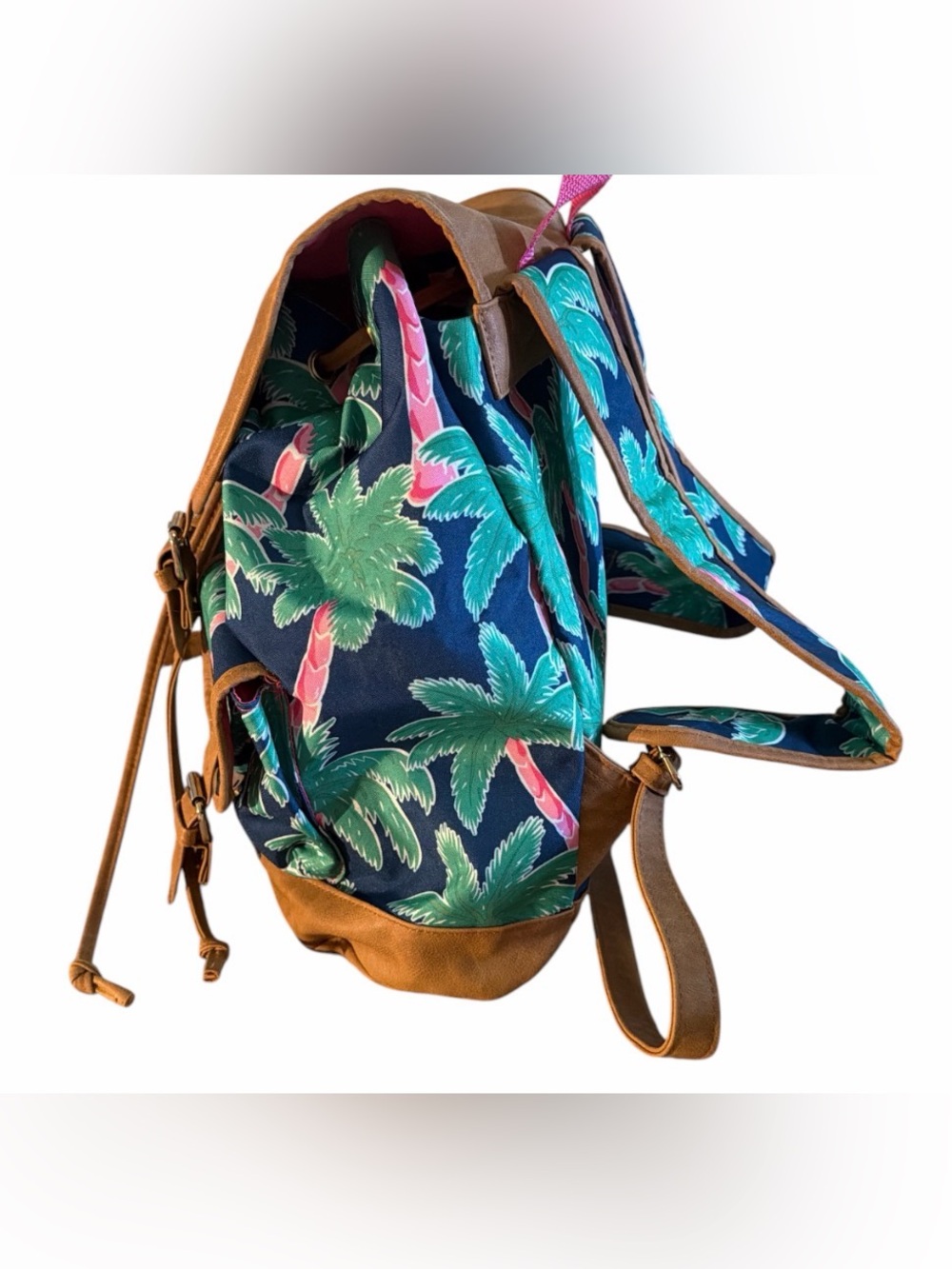 Simply Southern Tropical Navy Backpack with Tan Trim and Pink Accents EUC - Picture 4 of 8